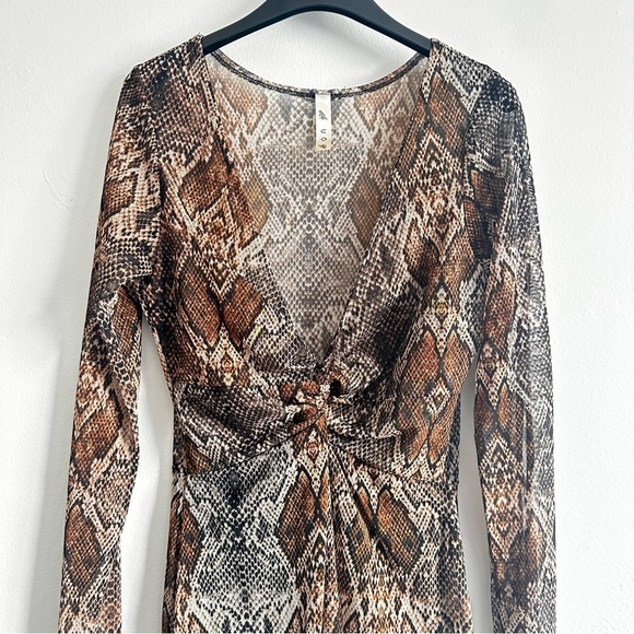 Brown Tan Long Sleeve Wrap Bodycon Dress - Picture 2 of 8